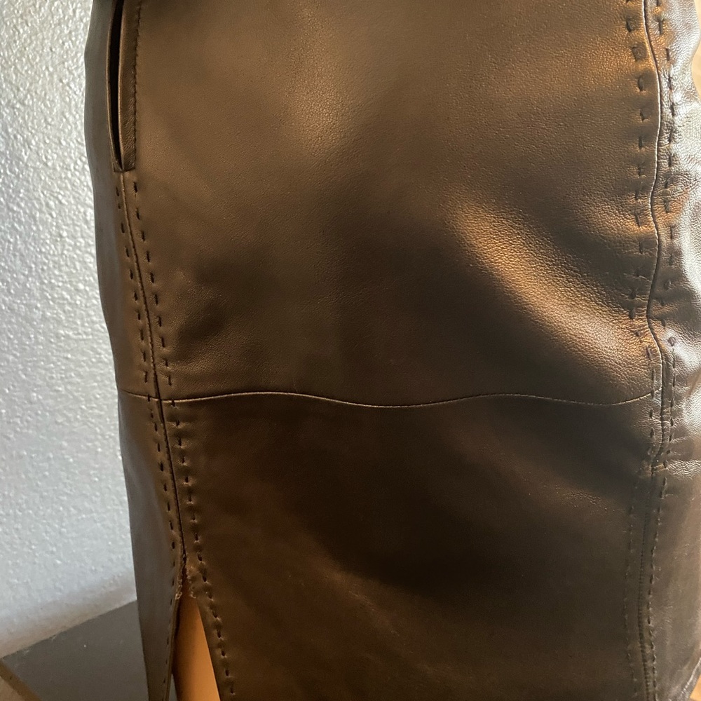 90’s Real Leather Skirt w. Stitching Sz M - Picture 6 of 8